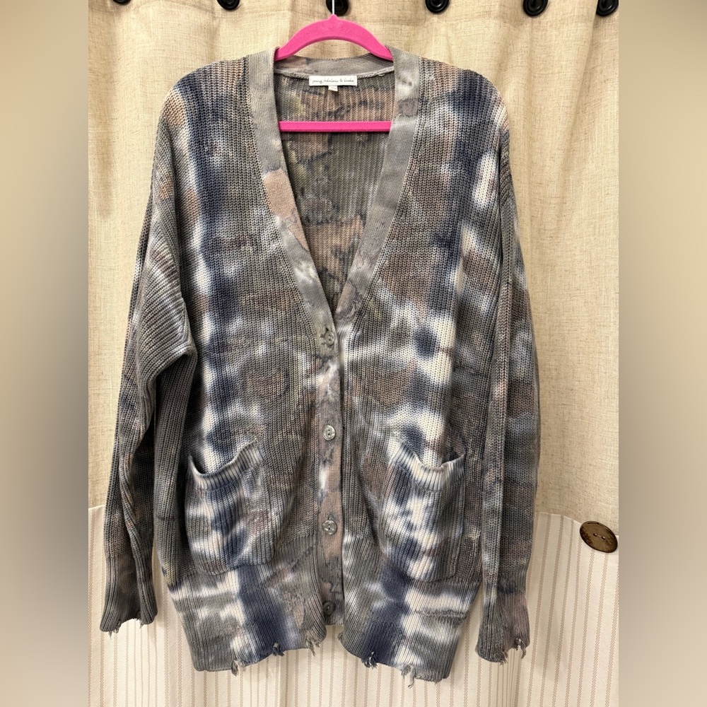 Young Fabulous & Broke Gray and Cream Tie-Dye Cardigan